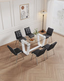 Table and Chair Set - Glass Top White MDF 6 Lattice High Back Chairs