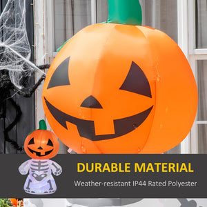 English Elm 6ft Smiling Pumpkin Skeleton Inflatable with LED Rotating Lights, Waterproof Yard Decor for Halloween W2225141485