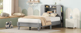 English Elm Twin Size Platform Bed With Storage Headboard,Multiple Storage Shelves On Both Sides,Grey