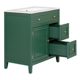 English Elm 30" Bathroom Vanity With Sink Top, Bathroom Vanity Cabinet With Door and Two Drawers, Solid Wood Frame, One Package, Green (Old Sku:Wf311620Aag)