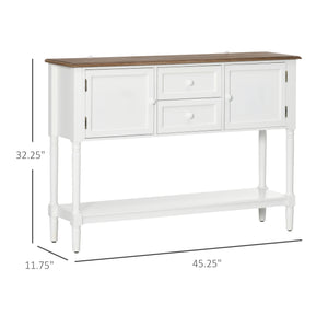 English Elm Console Vintage Entryway Console Table with 2 Drawers, Cabinets & Bottom Shelf, Distressed White Accent W2225141243
