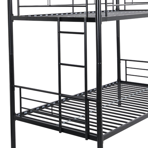 English Elm Metal Twin Over Bunk Bed with Stairs Steel Frame Kids Shared Bedroom Black W311120498