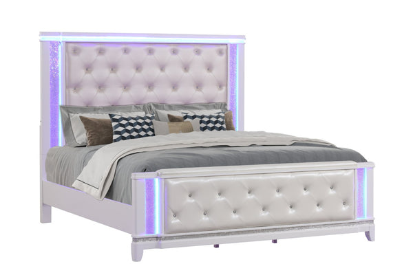 English Elm Opium Queen 4-Piece Bedroom Set: Glamorous Led-Accented Milky White Design For Luxe Comfort B009S01217-GIGA