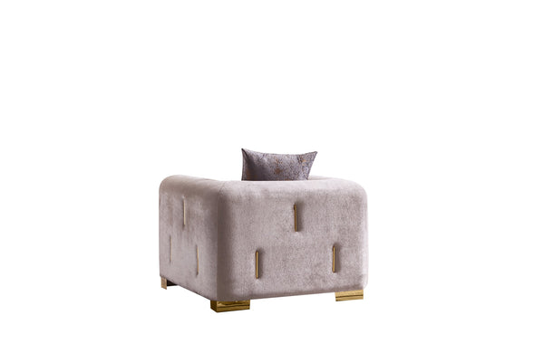 English Elm Impreza Plush Velvet Accent Chair with Gold Birch Frame and Ornate Gold Trim for Luxe Comfort Grey+Gold G150109213