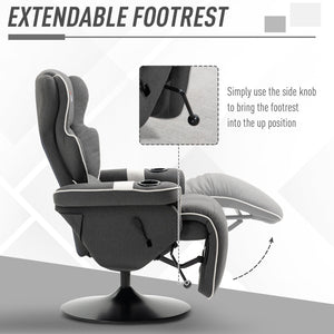 English Elm Manual Linen Recliner Swivel Chair with Footrest, 150° Recline, 360° Rotation, Dual Cup Holders, Black W2225141479