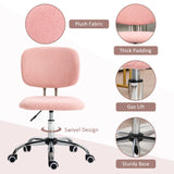 English Elm Cute Armless Office Chair, Teddy Fleece Fabric Computer Desk Chair, Vanity Task Chair With Adjustable Height, Swivel Wheels, Mid Back, Pink