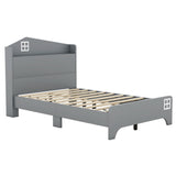 English Elm Wooden Twin Size House Bed With Storage Headboard ,Kids Bed With Storage Shelf,Grey