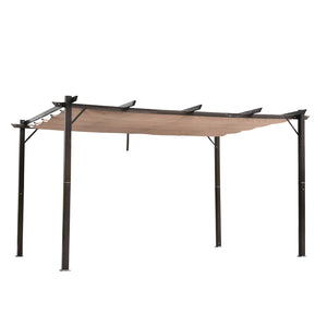 English Elm 10' Outdoor Retractable Pergola Canopy 10' x 13' Aluminum Patio Shelter with UV & Water-Resistant Top Brown W2225141363
