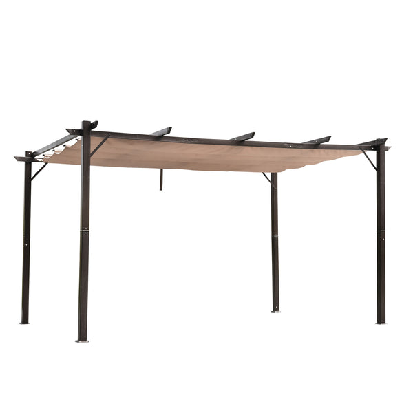 English Elm 10' Outdoor Retractable Pergola Canopy 10' x 13' Aluminum Patio Shelter with UV & Water-Resistant Top Brown W2225141363