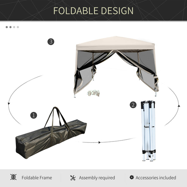 English Elm 210D 10'x10' Pop Up Canopy with Zippered Mesh Walls, Steel Frame, Adjustable Height, Carry Bag (Beige) W2225141409