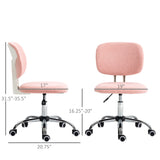 English Elm Cute Armless Office Chair, Teddy Fleece Fabric Computer Desk Chair, Vanity Task Chair With Adjustable Height, Swivel Wheels, Mid Back, Pink