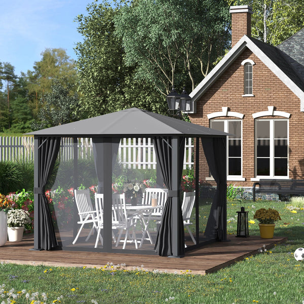 English Elm 10' Outdoor Retractable Pergola Canopy with Aluminum Frame, UV-Proof Fabric, Smooth Slide Rails for Patio Comfort Black W2225141386