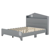 Hearth and Haven Wooden Full Size House Bed with Storage Headboard , Kids Bed with Storage Shelf, Grey WF311842AAE