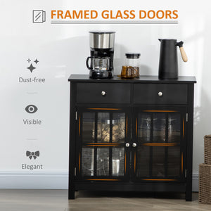 English Elm Sideboard Elegant Black Buffet Cabinet with Glass Doors, Adjustable Shelf, 2 Drawers & Anti-Tip Safety W2225141471