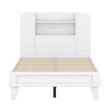 English Elm Twin Size Platform Bed With Storage Headboard,Multiple Storage Shelves On Both Sides,White