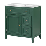 English Elm 30" Bathroom Vanity With Sink Top, Bathroom Vanity Cabinet With Door and Two Drawers, Solid Wood Frame, One Package, Green (Old Sku:Wf311620Aag)