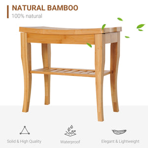 English Elm Long Bamboo Shower Bench Seat with Lower Shelf, 20" Natural Bamboo Spa Stool for Bath & RV Storage W2225141214