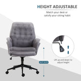 English Elm Linen Home Office Chair, Tufted Height Adjustable Computer Desk Chair With Swivel Wheels and Padded Armrests, Dark Gray