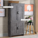 English Elm 64" 4-Door Kitchen Pantry, Freestanding Storage Cabinet With 3 Adjustable Shelves For Kitchen, Dining Or Living Room, Grey