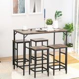 English Elm 5-Piece Industrial Dining Table Set, Bar Table & 4 Stools Set, Space Saving For Pub & Kitchen, Black/Brown