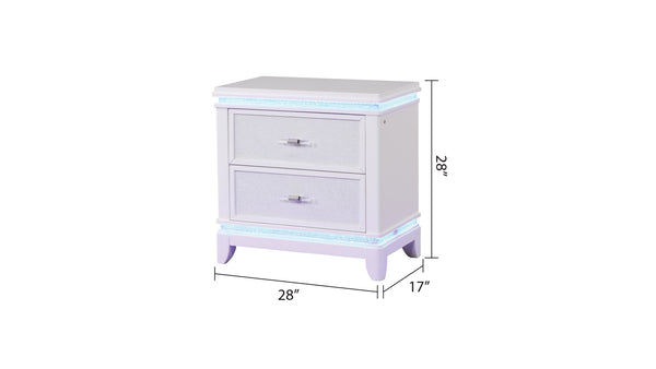 English Elm Opium 2-Drawer Nightstand with Mirror-Embellished Front, LED Ambient Lighting, Open Shelf & Spacious Drawer G150108868