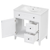 English Elm 30" Bathroom Vanity With Sink Top, Bathroom Vanity Cabinet With Door and Two Drawers, Solid Wood Frame, One Package, White