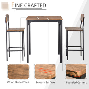 English Elm 3 Piece Bar Table Set Rustic Brown Industrial Counter Height Dining Set with Steel Legs & Footrest Cozy43 W2225141220