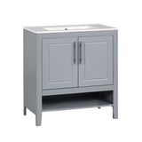 English Elm 30" Bathroom Vanity With Sink, Multi-Functional Bathroom Cabinet With Doors and Drawers, Solid Frame and Mdf Board, Grey