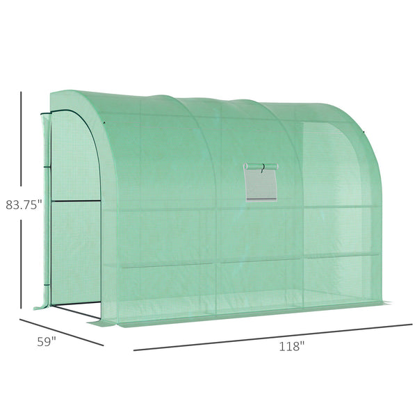 English Elm 10' Lean-To Greenhouse 10'x5'x7' Walk-In Plant Nursery with PE Cover, 2 Roll-Up Doors, 3 Shelves W2225141389