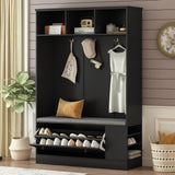 Hearth and Haven Lubbock Hall Tree with 3 Hooks and Shoe Storage Bench, Black