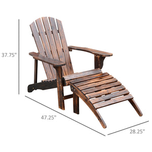 English Elm Wooden Rustic Adirondack Chair with Ottoman - Solid Fir Patio Lounger, Weather-Resistant Comfort W2225141370
