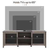 English Elm Industrial Tv Cabinet Stand For Tvs Up To 65", Entertainment Center With Mesh Doors and Shelves For Living Room, Brown