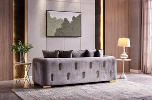 English Elm Impreza Art Deco Velvet Sofa with Gold Leg Accents for Glam Living Rooms Silver B009141290
