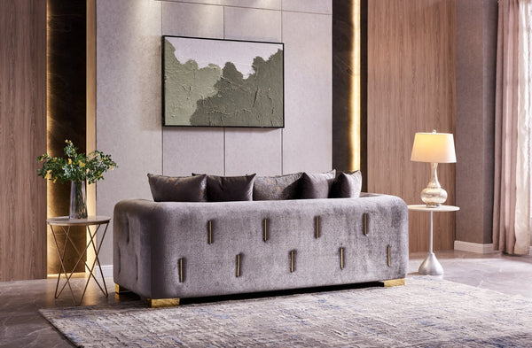 English Elm Impreza Art Deco Velvet Sofa with Gold Leg Accents for Glam Living Rooms Silver B009141290