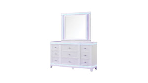English Elm OPIUM King 4-Pc Bedroom Set in Milky White with LED Headboard, Dresser, Mirror & Nightstand Elegance B009S02127