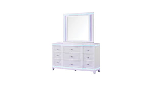 English Elm Opium Queen 4-Piece Bedroom Set: Glamorous Led-Accented Milky White Design For Luxe Comfort B009S01217-GIGA
