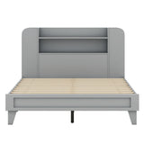 English Elm Full Size Platform Bed With Storage Headboard,Multiple Storage Shelves On Both Sides,Grey