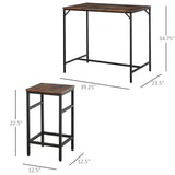 English Elm 5-Piece Industrial Dining Table Set, Bar Table & 4 Stools Set, Space Saving For Pub & Kitchen, Black/Brown