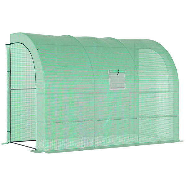 English Elm 10' Lean-To Greenhouse 10'x5'x7' Walk-In Plant Nursery with PE Cover, 2 Roll-Up Doors, 3 Shelves W2225141389