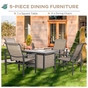 English Elm 5 Piece Garden Patio Dining Set with Rocking Chairs & Built-In Ice Bucket, Steel Frame, Beige Comfort W2225S00006