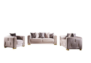English Elm 3Pc Modern Living Room Set Beige - Luxurious Velvet, Gold Birch Frame, Glamorous Gold Accents & Comfort (99) B009S01222