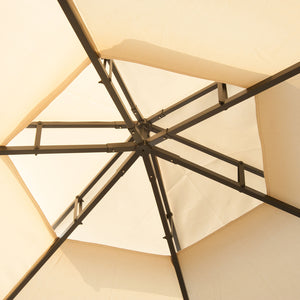 English Elm 13' x 13' Patio Gazebo Hexagon Double-Tier Outdoor Canopy with Mesh Netting & Privacy Curtains, Sturdy Steel Frame for Garden, Lawn, Backyard, Deck, Weather-Resistant Protection Beige W2225S00007