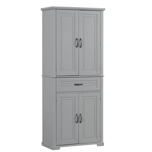 English Elm Bathroom Tall Storage Cabinet with Doors and Drawer, Adjustable Shelf, Anti-Tip Safety, MDF Finish Grey N725P210330E