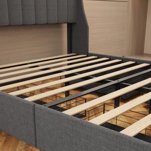 English Elm Full Upholstered Full Bed with RGB LED Headboard, 4 Sliding Storage Drawers, Wings Design DARK GREY W1960S00002