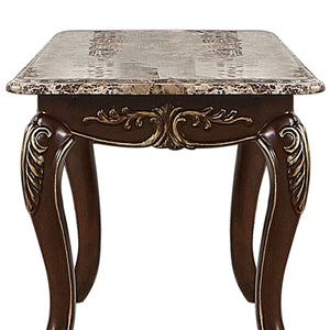 English Elm Gloria Cherry Wood End Table with Real Marble Top, Elegant 26"L x 28"W Accent Table for Living Room B009139095