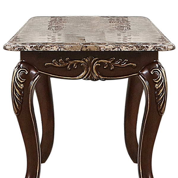 English Elm Gloria Cherry Wood End Table with Real Marble Top, Elegant 26"L x 28"W Accent Table for Living Room B009139095
