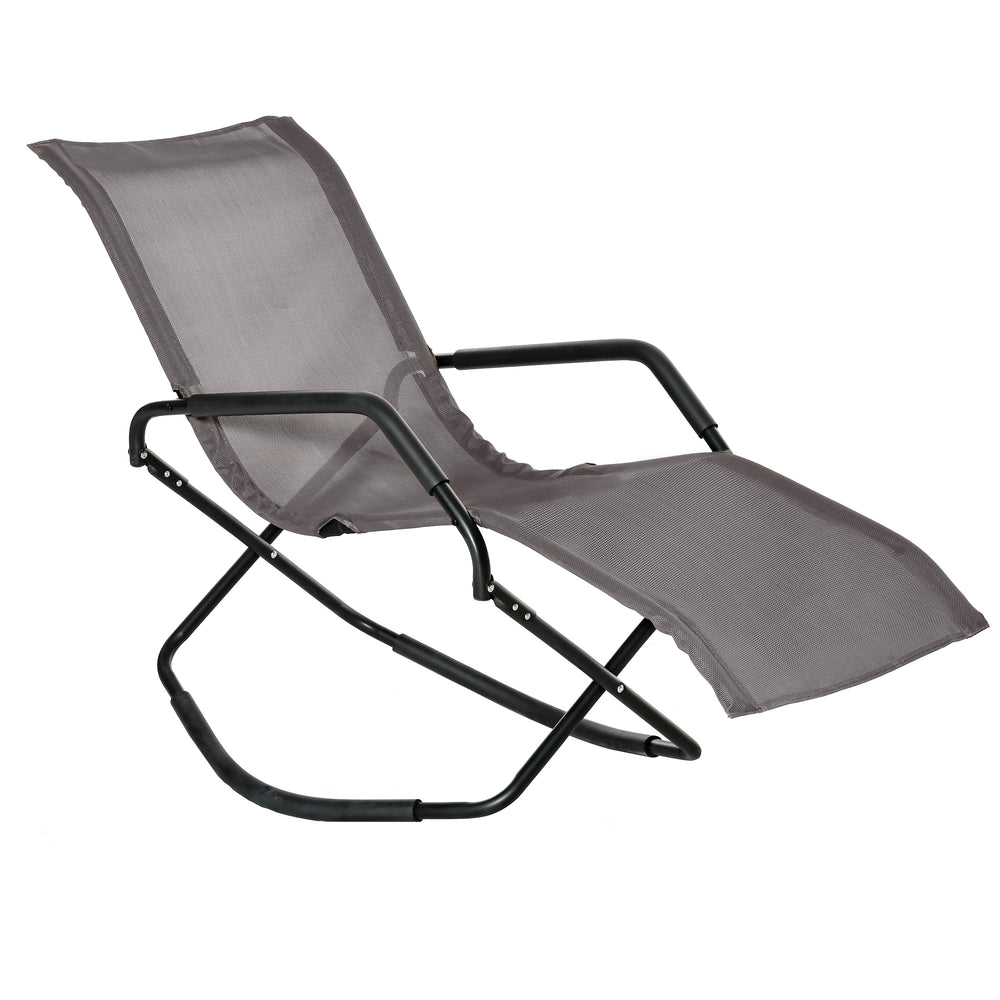 English Elm Rocking Steel Chaise Lounge Rocker for Sunbathing - Foldable Portable Outdoor Patio Recliner Brown W2225141376