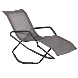 English Elm Rocking Steel Chaise Lounge Rocker for Sunbathing - Foldable Portable Outdoor Patio Recliner Brown W2225141376