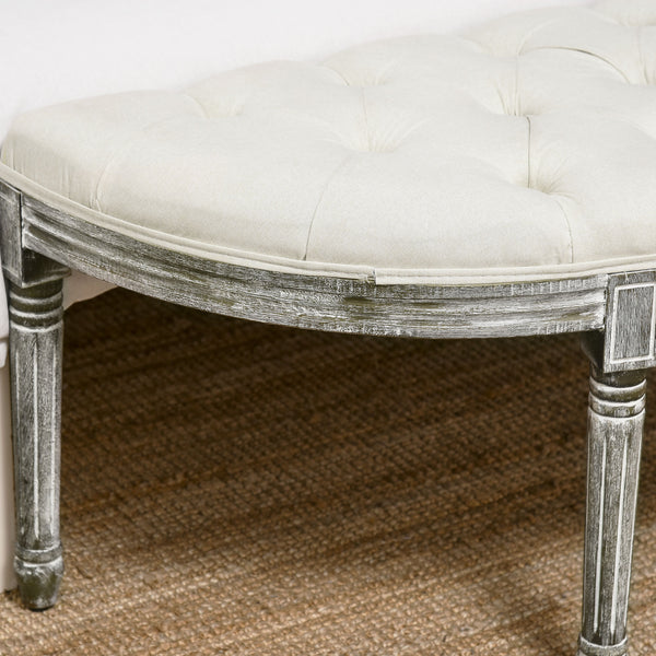 English Elm Semi-Circle Velvet Tufted End-of-Bed Bench, Vintage French Design, Off-White Upholstered Seat W2225141461
