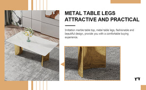 English Elm Modern Minimalist Dining Table With White Imitation Marble Top & Gold Metal Legs - 71" X 39" W1151S04320